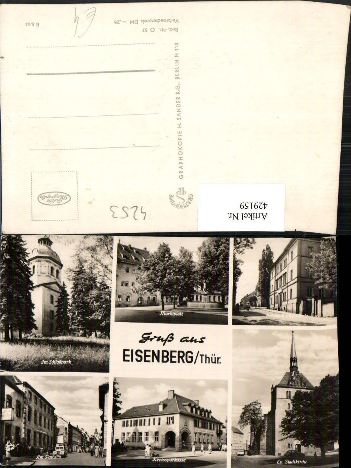 429159, Eisenberg in Thuringia, Market Square, Church, Savings Bank, Multi-image postcard