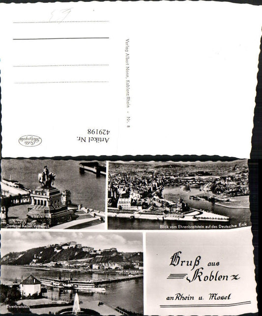 429198,Gruß aus Koblenz am Rhein u. Mosel Totale Denkmal Festung Ehrenbreitstein Mehrbildkarte