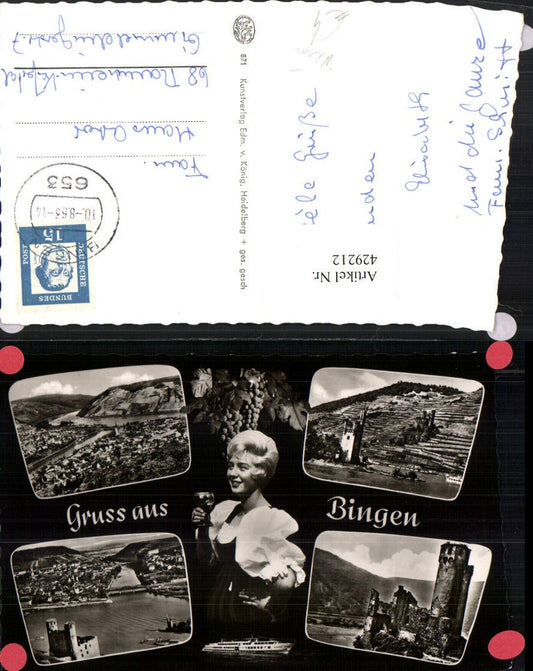 429212,Gruß aus Bingen Totale Ruine Burg Mäuseturm Wein Mehrbildkarte