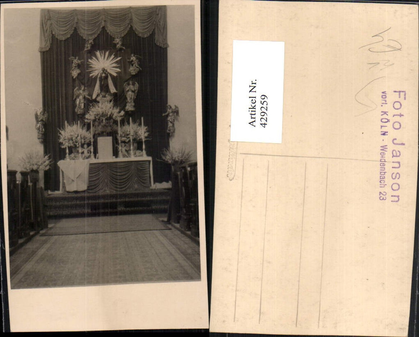 429259,Foto AK Köln am Rhein Kapelle Kirche Innenansicht Altar pub Foto Janson