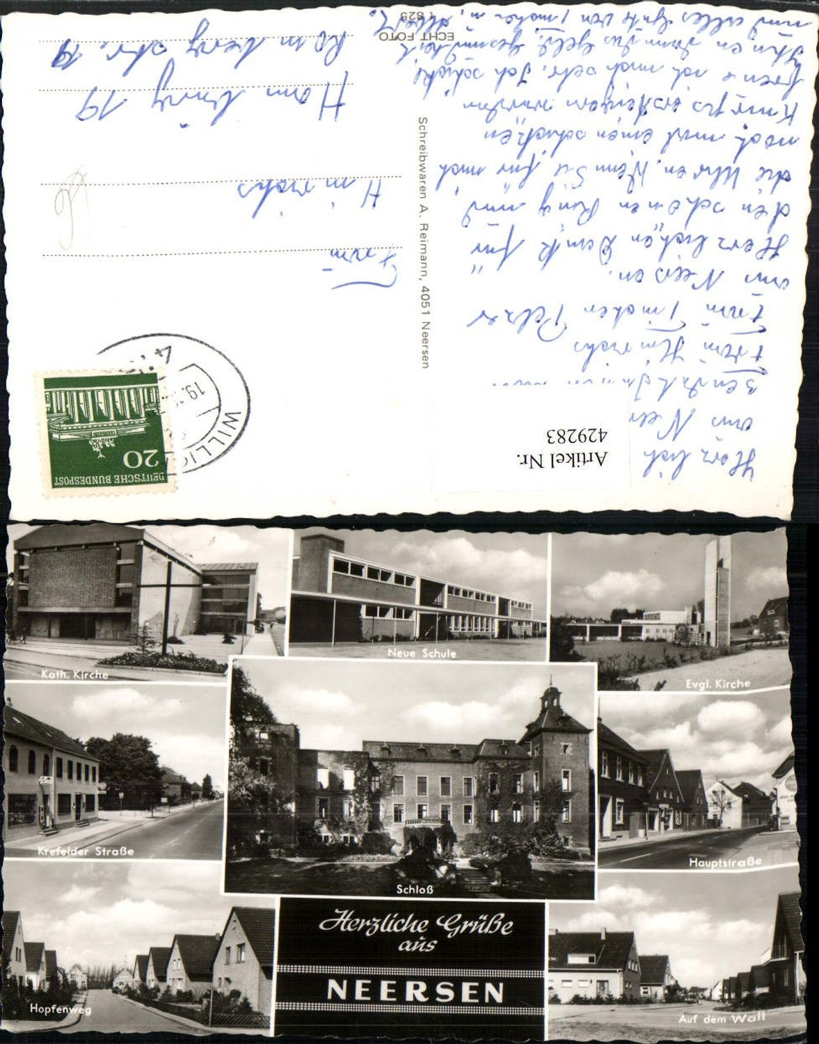 429283,Neersen Schule Kirche Hauptstraße Schloss Mehrbildkarte