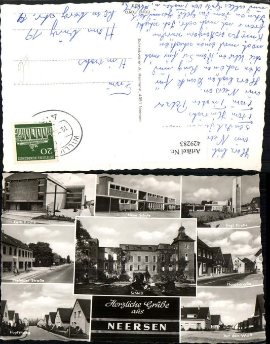 429283,Neersen Schule Kirche Hauptstraße Schloss Mehrbildkarte