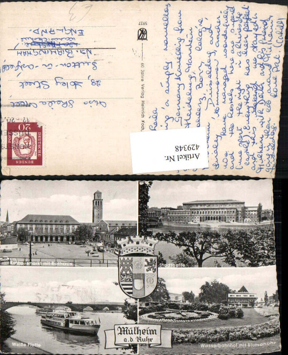 429348,Mülheim an d. Ruhr Blumenuhr Rathaus Stadthalle Weiße Flotte Mehrbildkarte