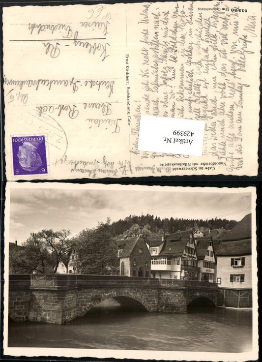 429399, Calw in the Black Forest, Nagold Bridge with St. Nicholas Chapel, Railway Post Office, Train 3123