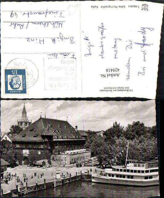 429418, Constance on Lake Constance, harbor with Council building, steamer, ship, Allgäu