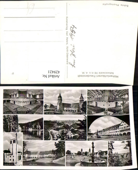 429421, Freudenstadt in the Black Forest, overall view of the church, market square, fountain, multi-view postcard