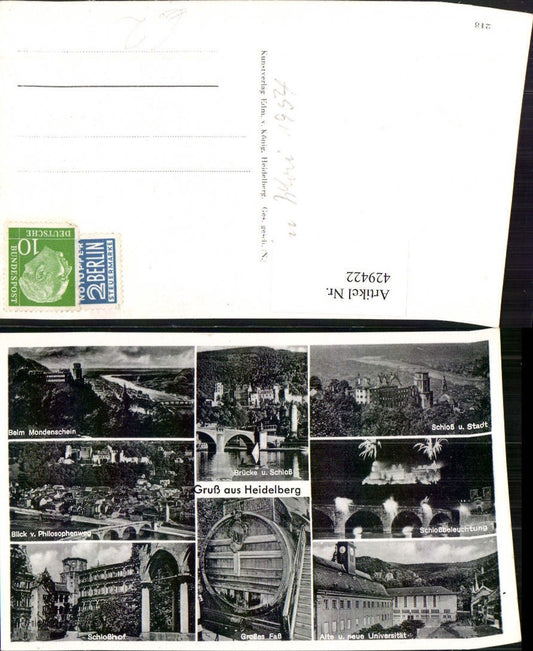 429422, Heidelberg Total Castle Bridge Large Barrel Multiview Postcard