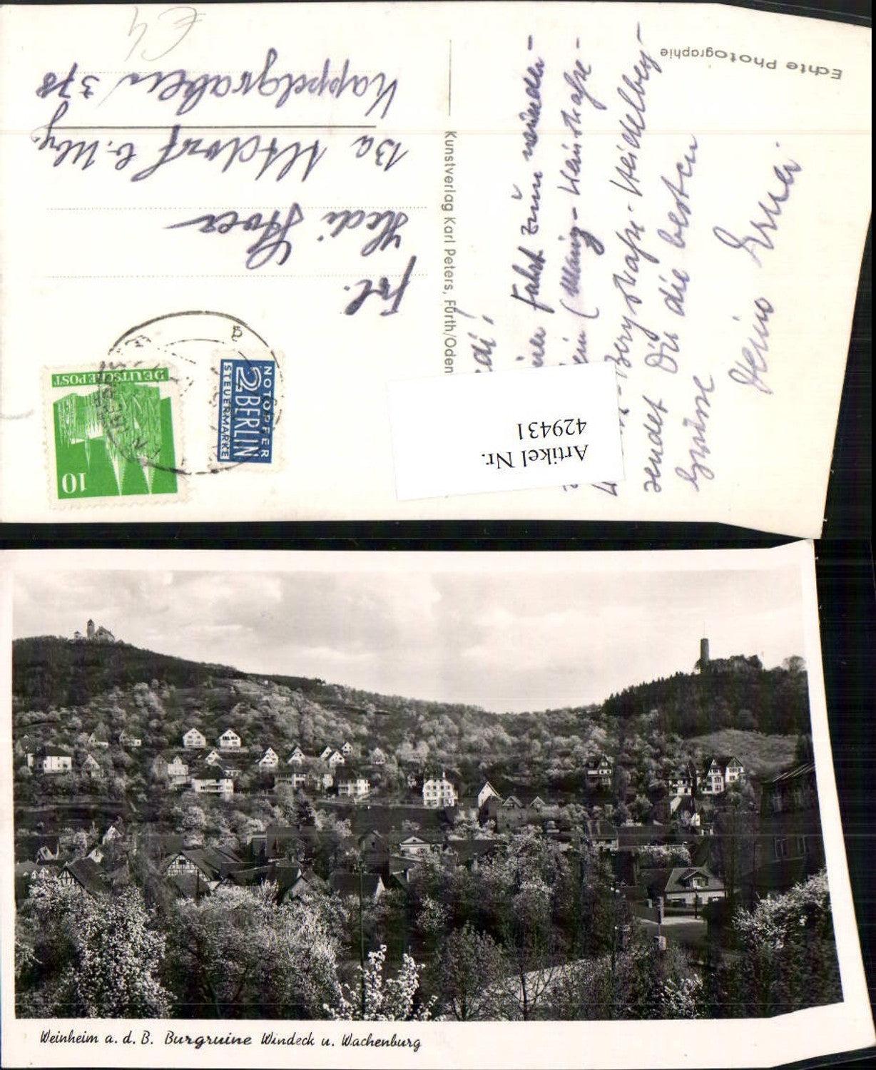 429431,Weinheim an d. Bergstraße Teilansicht m. Burgruine Windeck u. Wachenburg