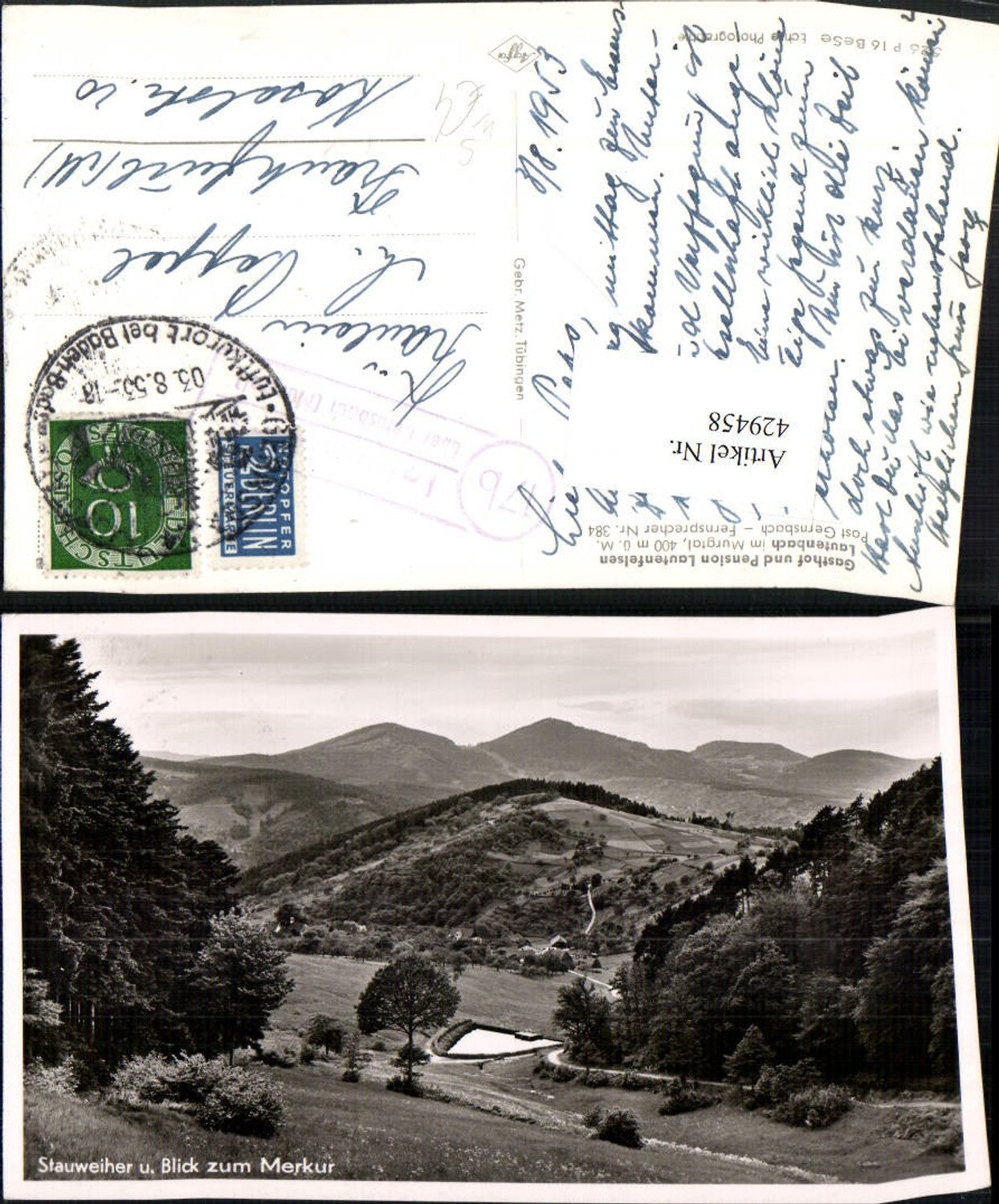 429458,Lautenbach im Murgtal b. Gernsbach Stauweiher Bergkulisse Posthilfsstelle Lautenbach