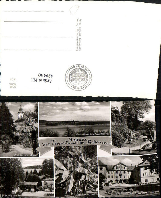 429460, Mainau Island in Lake Constance, overall view of the castle, palm trees, bananas, multi-view postcard