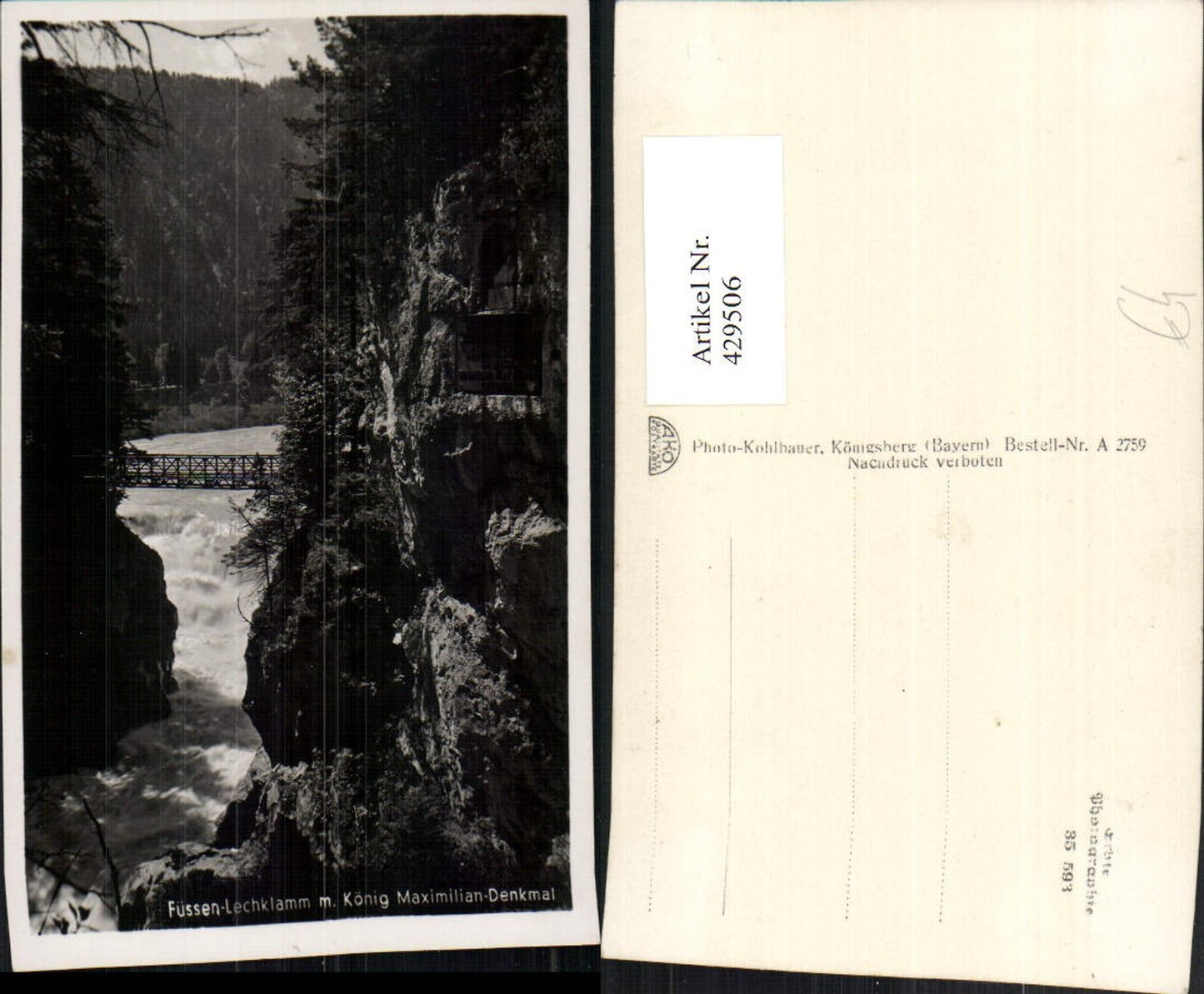 429506,Füssen Lechklamm m. König Maximilian-Denkmal Brücke