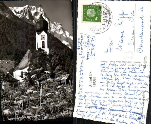 429564,Grainau Kirche geg. Zugspitze Bergkulisse