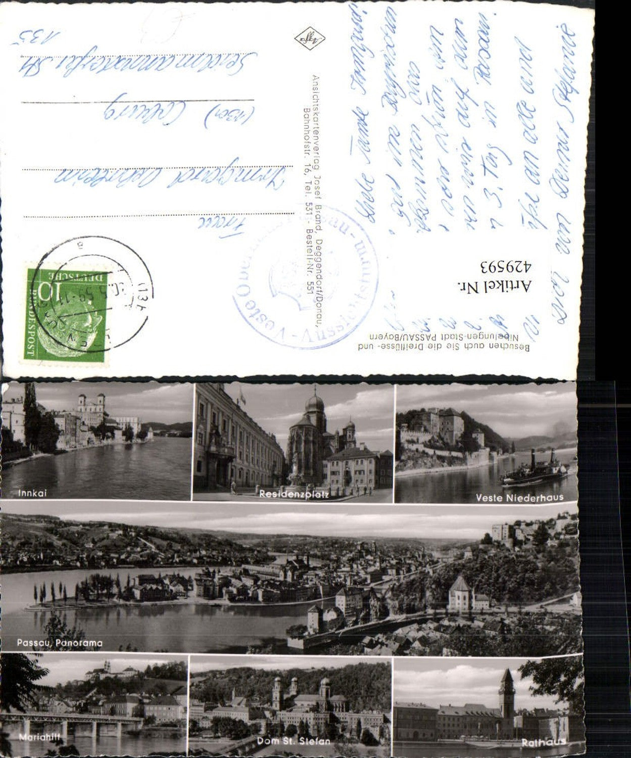 429593,Passau Totale Innkai Dom Kirche Rathaus Brücke Veste Niederhaus Mehrbildkarte
