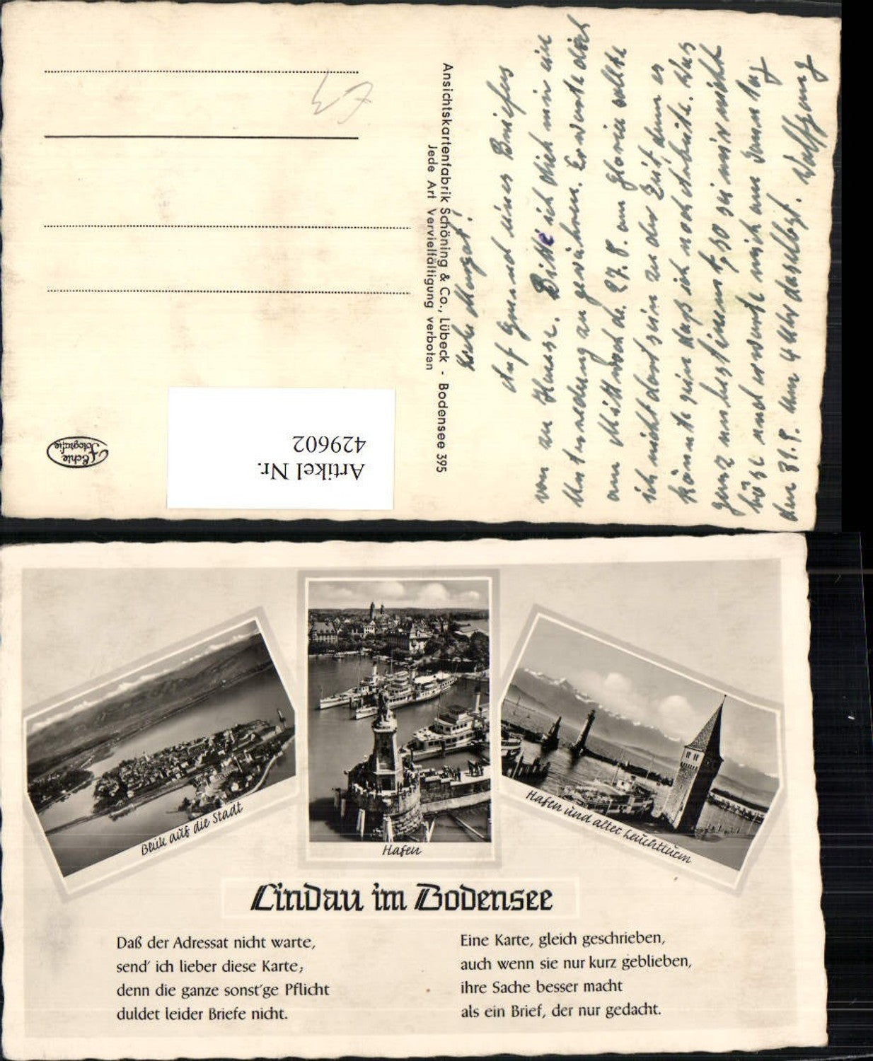 429602,Lindau im Bodensee Totale Hafen Leuchtturm Mehrbildkarte Text
