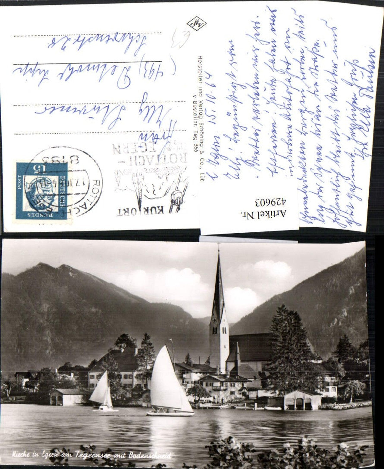 429603,Egern am Tegernsee Teilansicht Kirche m. Bodenschnied Segelboote