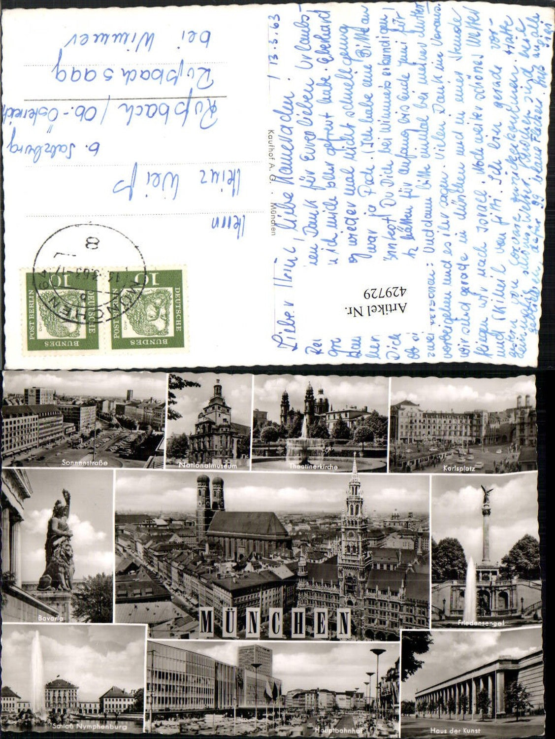 429729,München Teilansicht Rathaus Frauenkirche Bavaria Bahnhof Mehrbildkarte