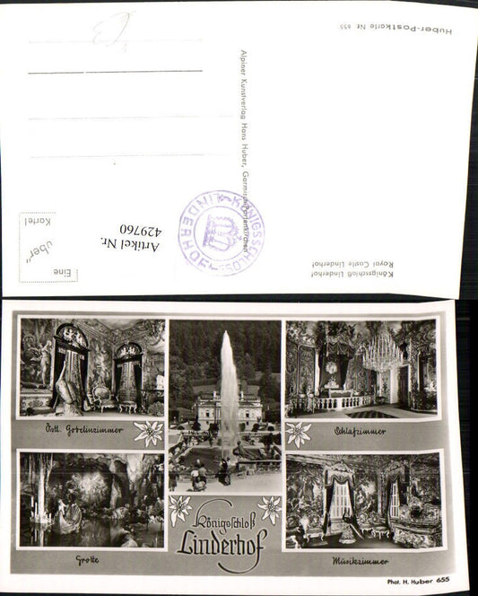 429760,Schloss Linderhof b. Ettal Grotte Musikzimmer Schlafzimmer Mehrbildkarte pub H. Huber 655