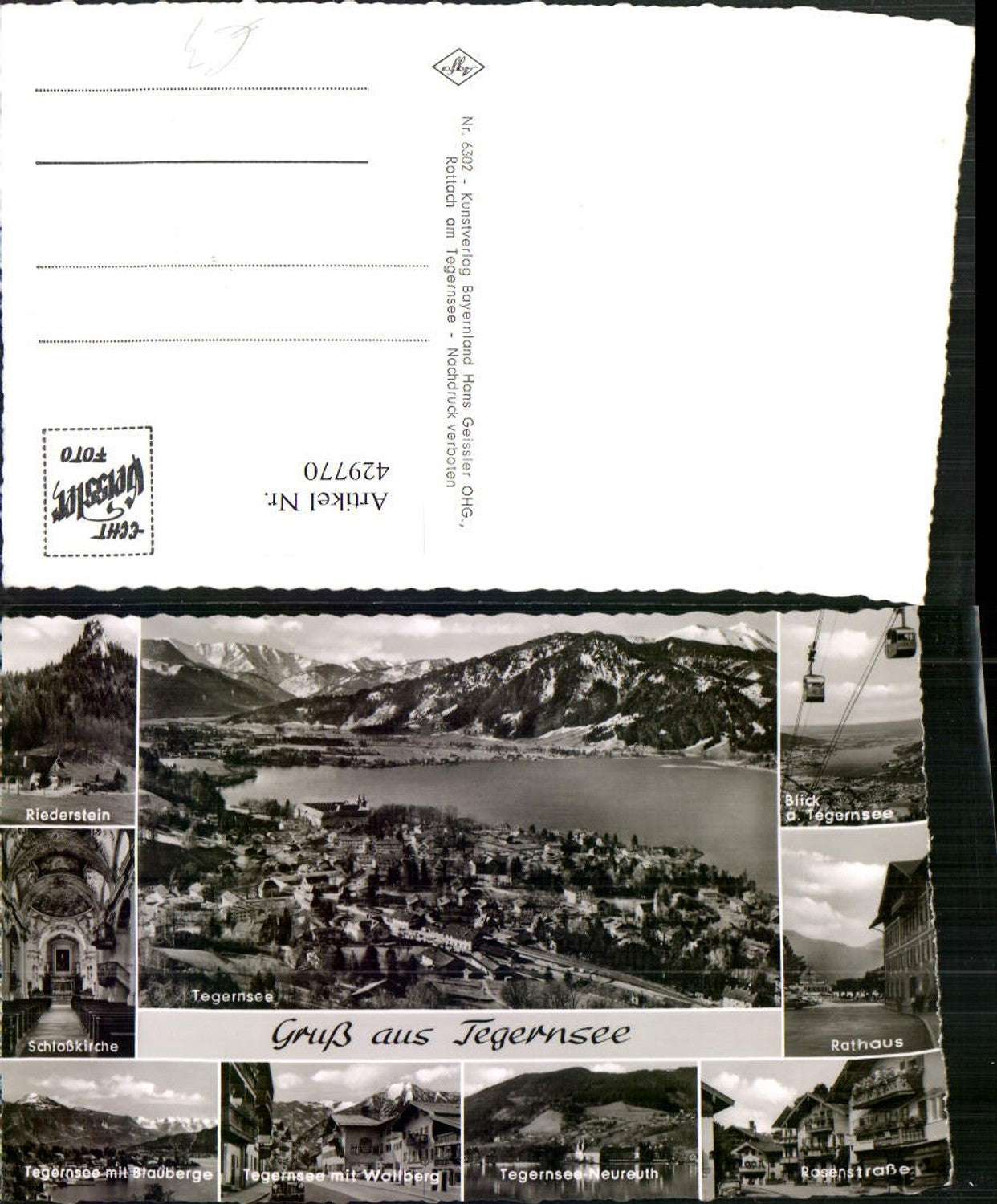 429770,Tegernsee Totale Schlosskirche Rathaus Seilbahn Riderstein Mehrbildkarte