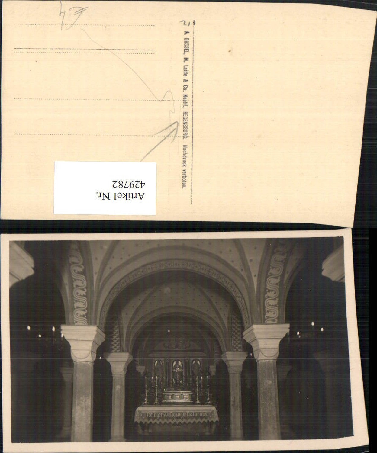 429782,Foto AK Regensburg Kapelle Innenansicht Altar Säulen