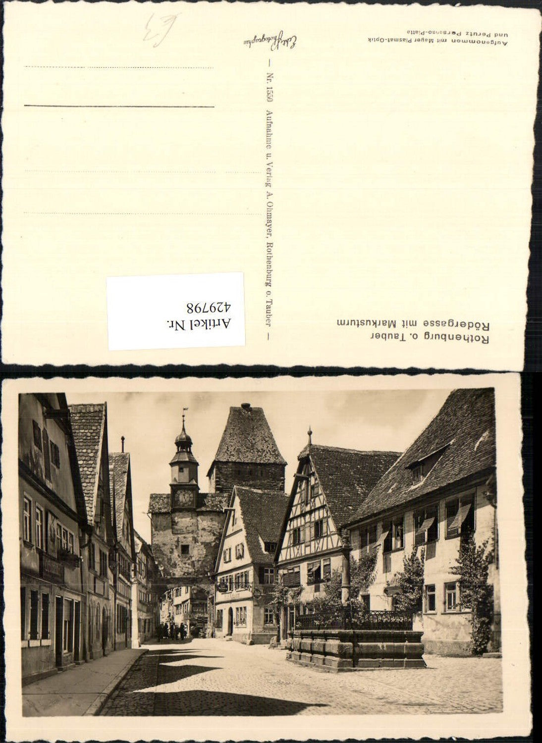 429798,Rothenburg ob d. Tauber Rödergasse m. Markusturm Straßenansicht Brunnen