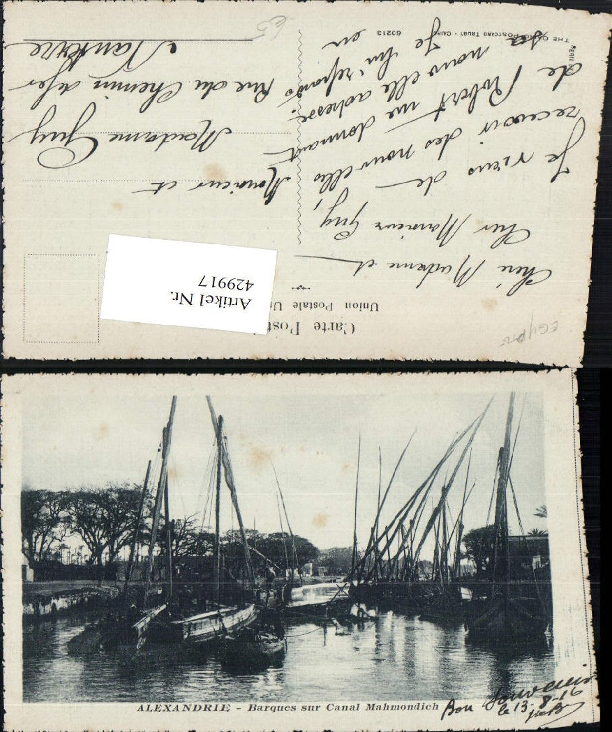 429917,Egypt Alexandrie Barques sur Canal Mahmondich Boote