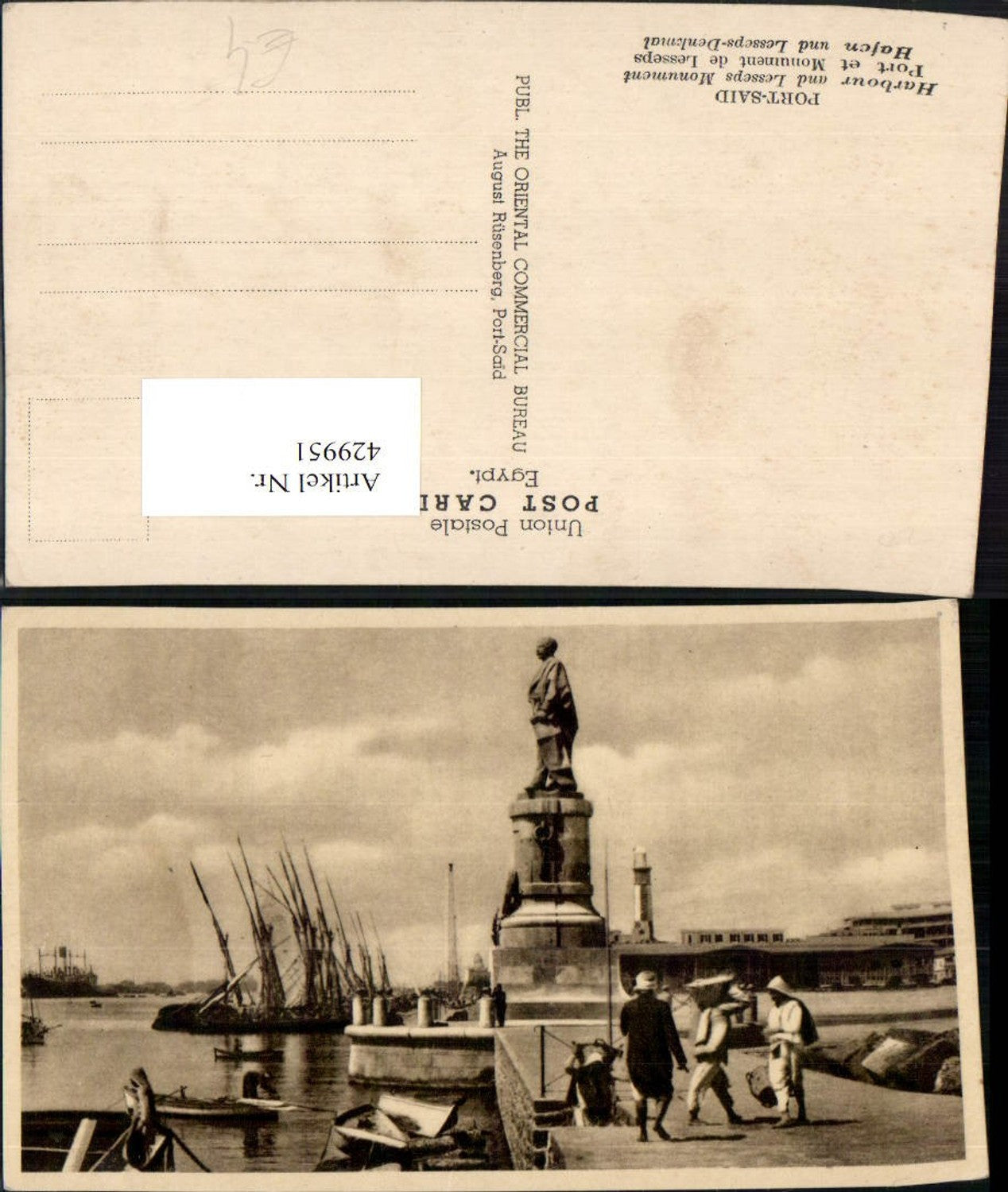 429951,Egypt Port Said Harbour and Lesseps Monument Statue