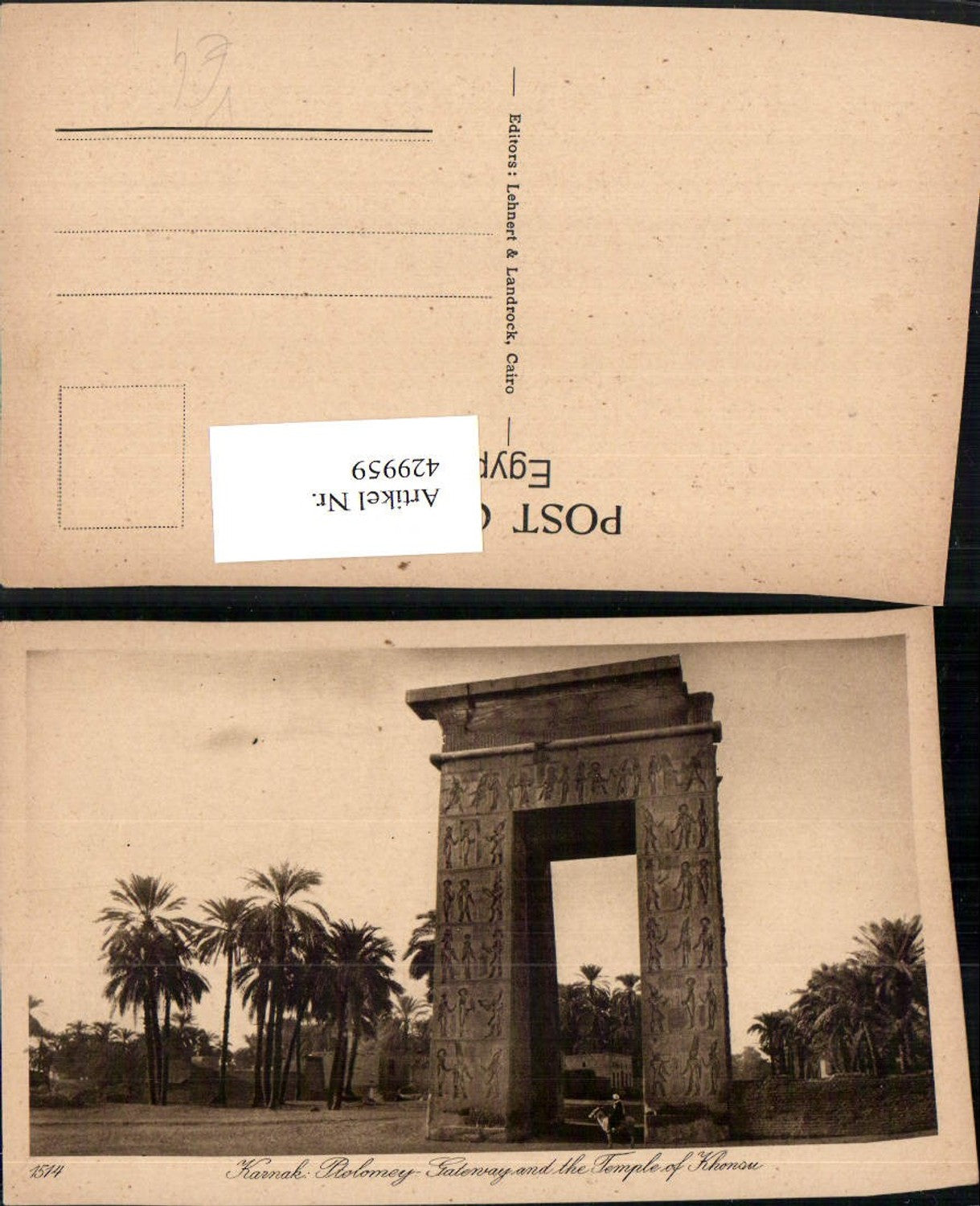 429959,Egypt Karnak Ptolomey Gateway and Temple of Khonsu Tor pub Lehnert Landrock 1514