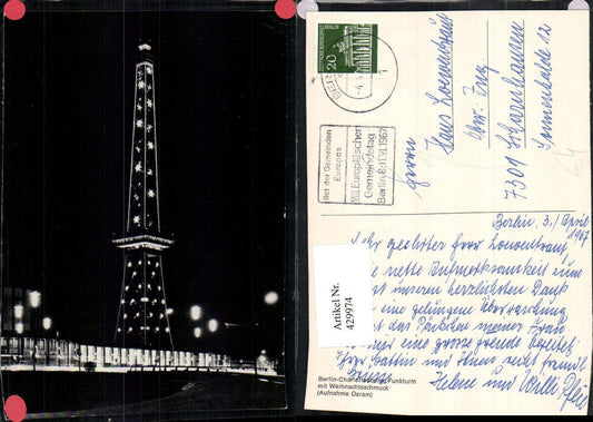 429974,Berlin Charlottenburg Funkturm m. Weihnachtsschmuck Europäischer Gemeindetag 1967