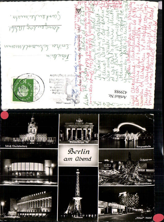 429988,Berlin b. Nacht Brandenburger Tor Kurfürstendamm Theater Funkturm Mehrbildkarte