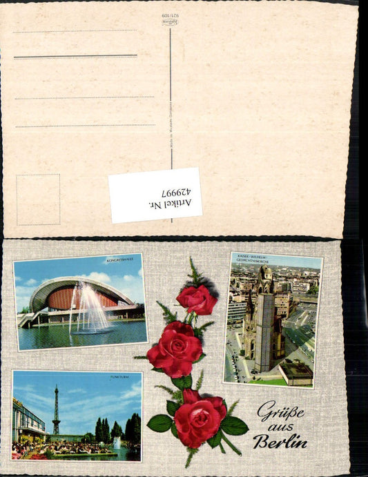 429997,Berlin Kongresshalle Funkturm Kaiser-Wilhelm-Gedächtniskirche Mehrbildkarte