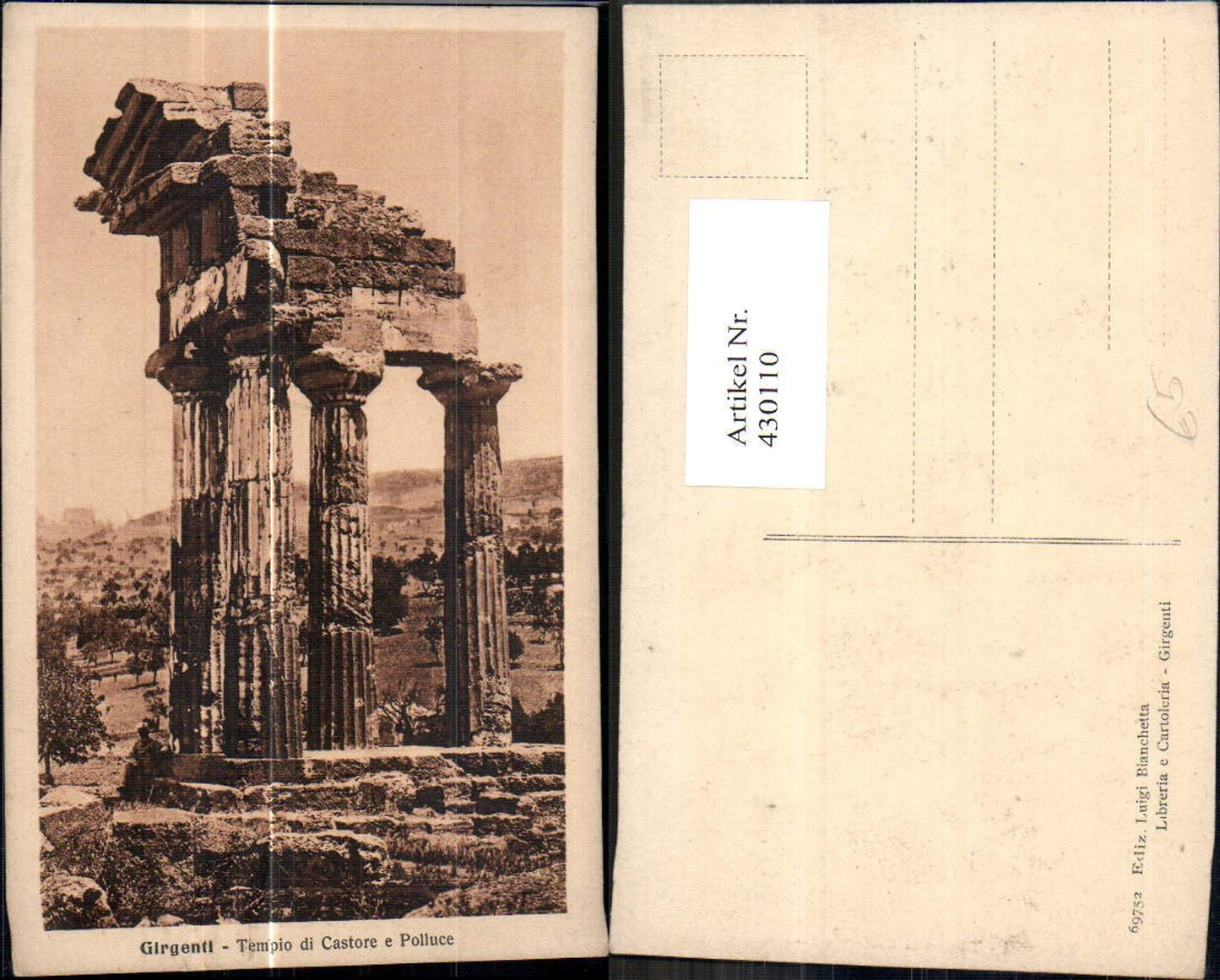 430110,Archäologie Girgenti Tempio di Castore e Polluce Tempel Ruine Ausgrabung