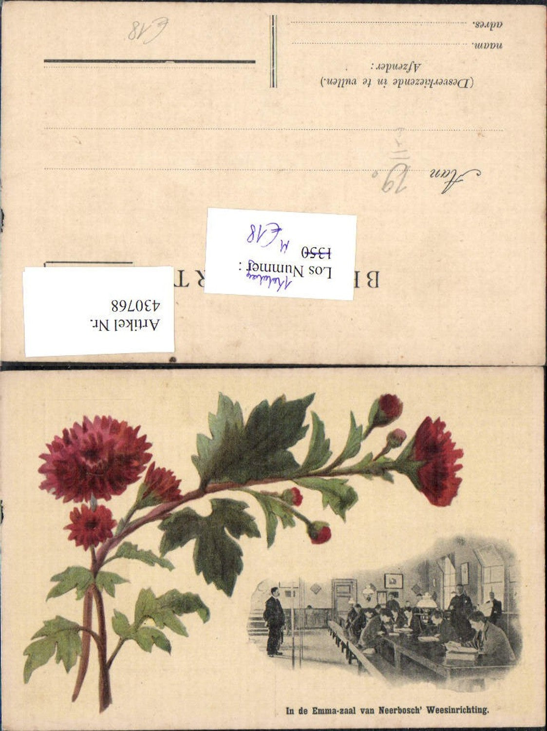430768,Reklame Neerbosch Nijmegen In de Emma-zaal Weeseinrichting Nelken