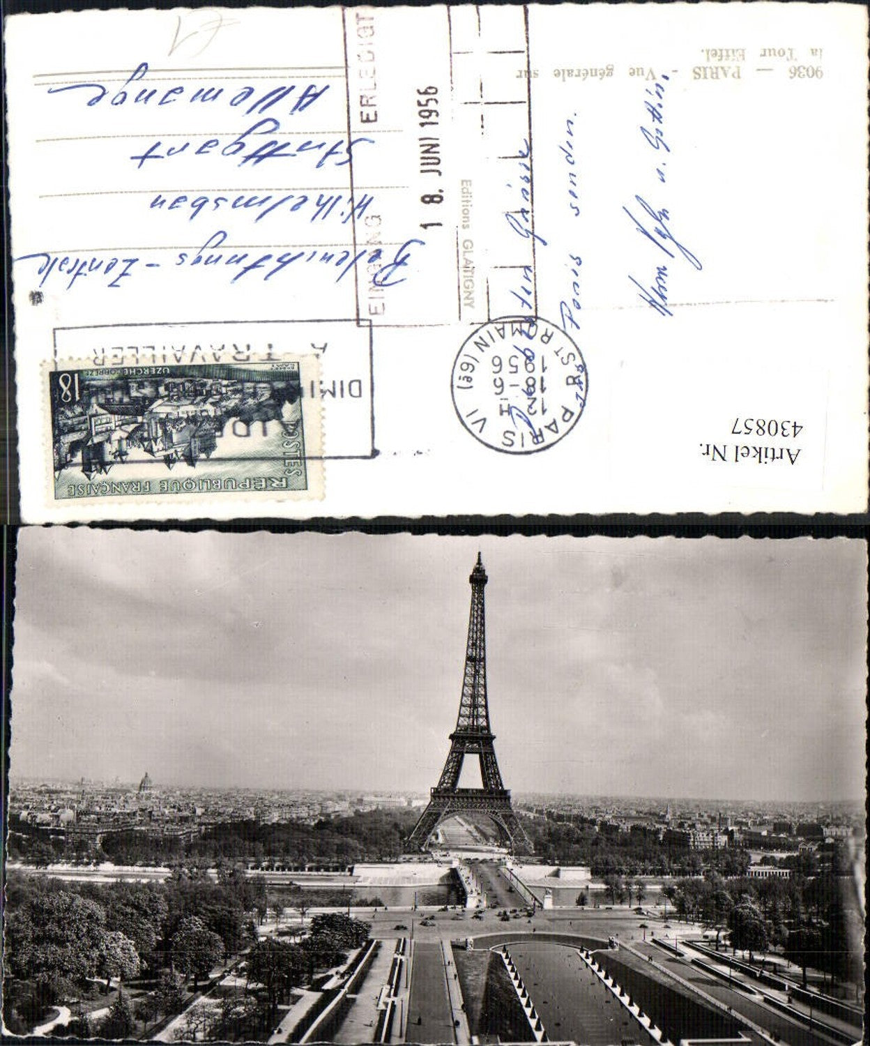 430857,Turm Paris Eiffelturm Vue generale sur la Tour Eiffel