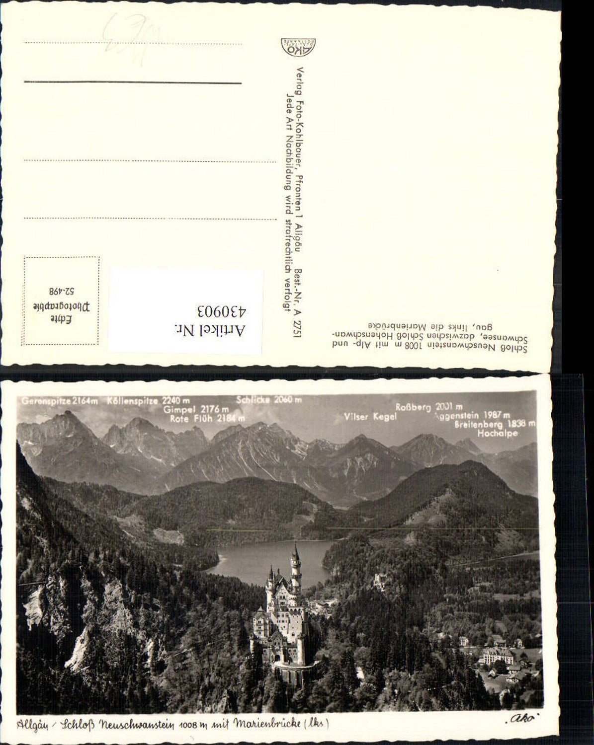 430903,Foto Ak Schloss Neuschwanstein Schwangau b. Füssen Marienbrücke Allgäu