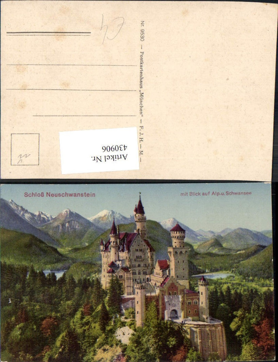 430906,Schloss Neuschwanstein Schwangau b. Füssen Blick a. Alpsee u. Schwansee