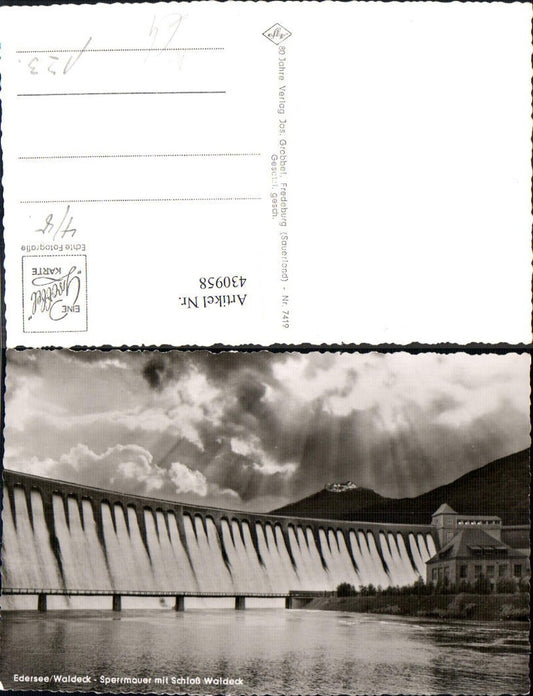 430958,Foto Ak Talsperre Edersee Sperrmauer m. Schloss Waldeck