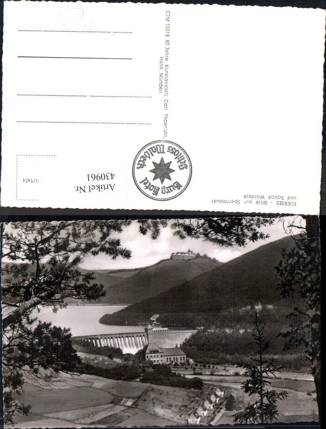 430961,Talsperre Edersee Blick a. Sperrmauer u. Schloss Waldeck