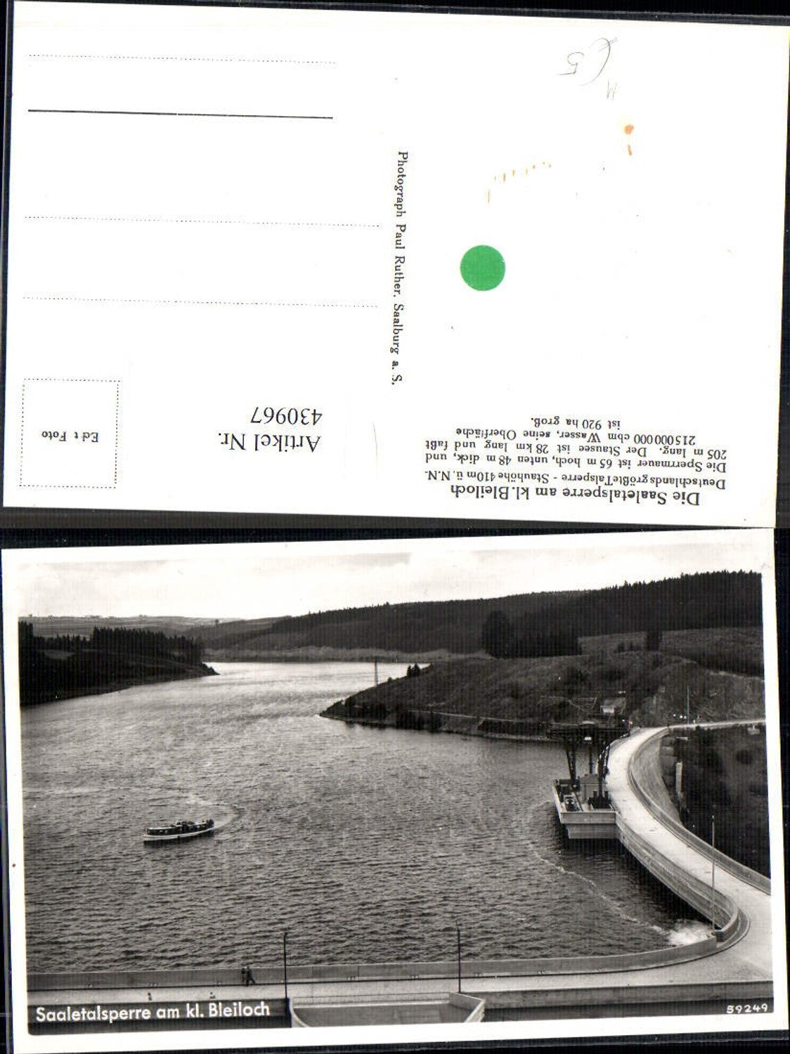 430967,Foto Ak Die Saaletalsperre a. Klein Bleiloch Talsperre Saalburg-Ebersdorf