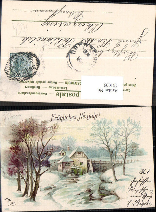 431005,Litho Wassermühle Mühle Winterlandschaft Neujahr