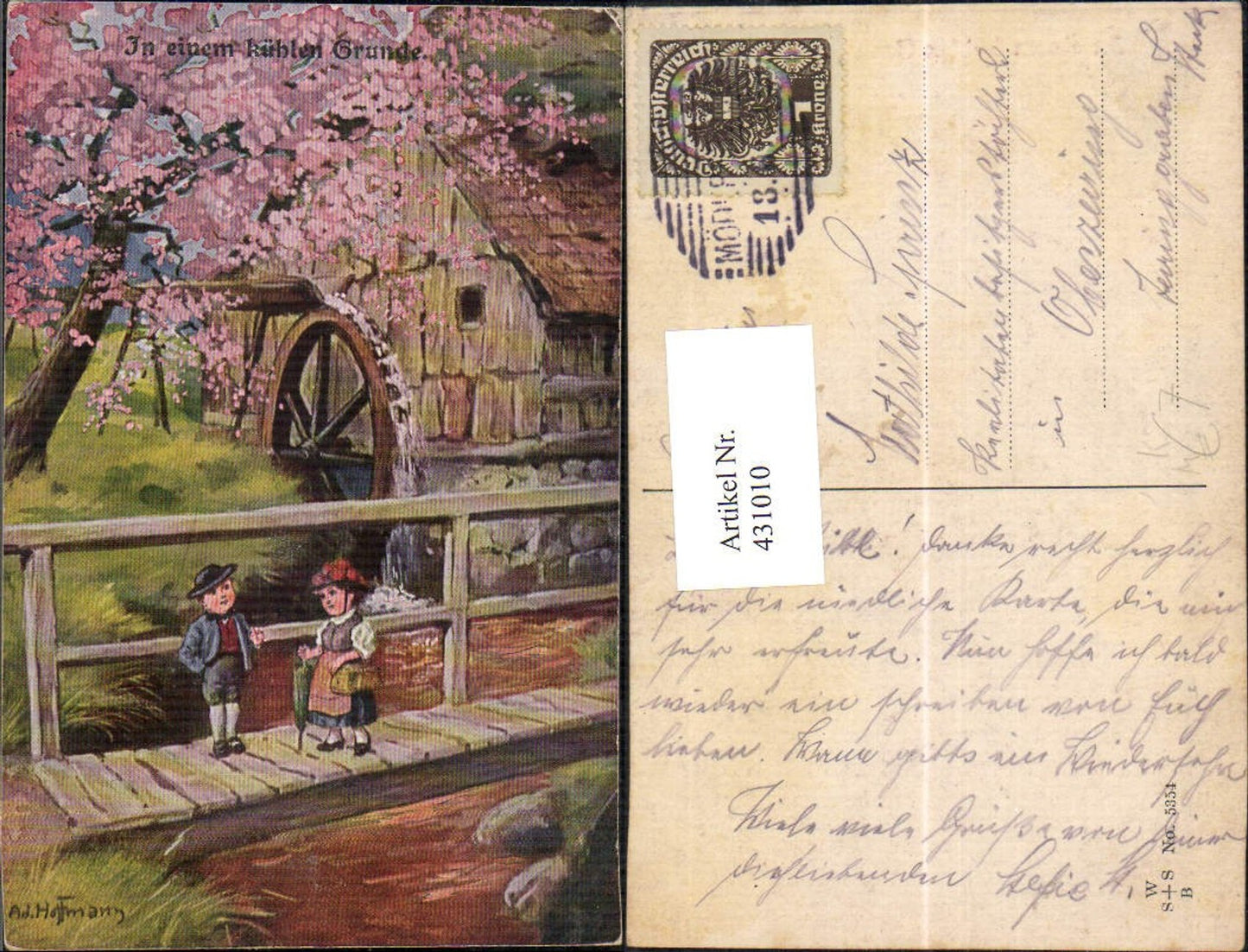 431010,Künstler Ak Ad. Hoffmann Kinder Tracht Brücke Mühle Wassermühle