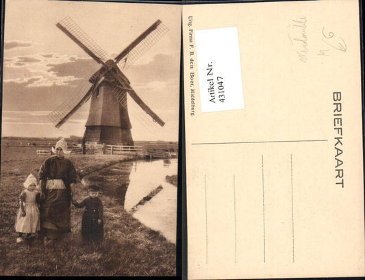 431047,Windmühle Frau m. Kinder Volkstypen Niederlande Tracht