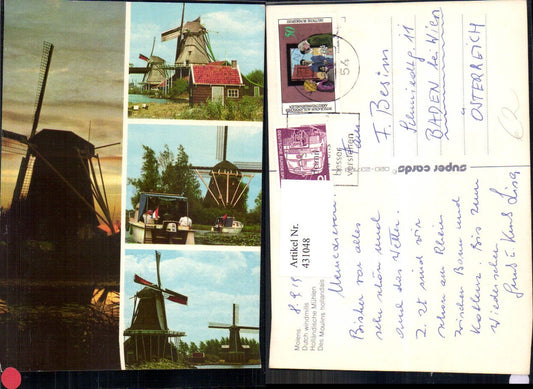 431048,Mehrbild Ak Molens Dutch windmills Windmühle Boot