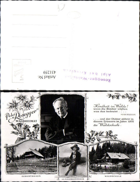 431259,Mehribld Ak Peter Rosegger Waldheimat Alpl Krieglach Dichter Kunst Wissenschaft