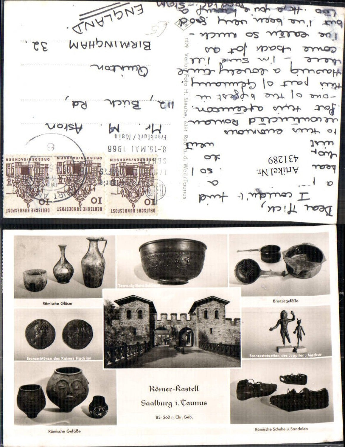 431289,Römer Kastell Saalburg i. Taunus Gläser Bronzegefäße Sandalen Archäologie Ausgrabungen