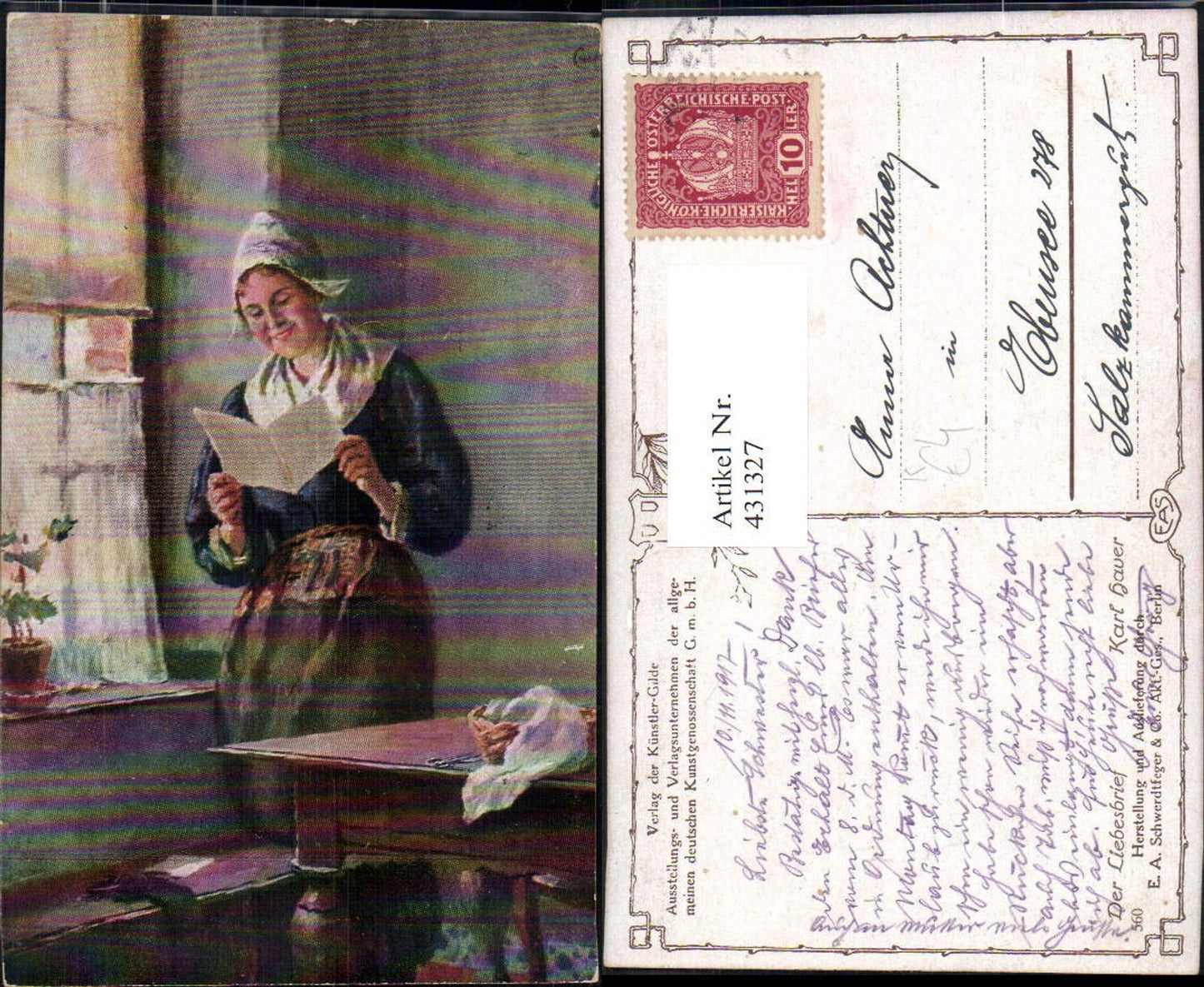 431327,Künstler Ak Karl Hauer Der Liebesbrief Frau Tracht Niederlande Lesen
