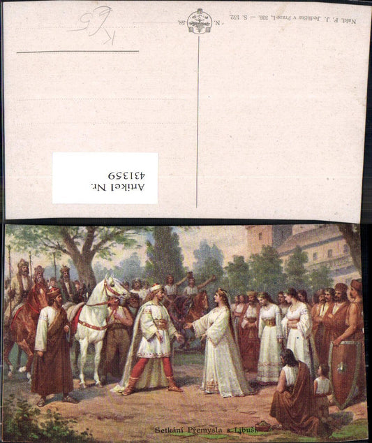 431359,Künstler Ak Setkani Premysla s Libusi Tschechische Geschichte Mittelalter
