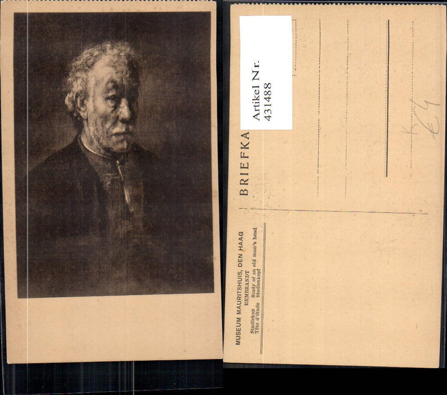 431488,Künstler Ak Rembrandt Studienkopf Mann Portrait