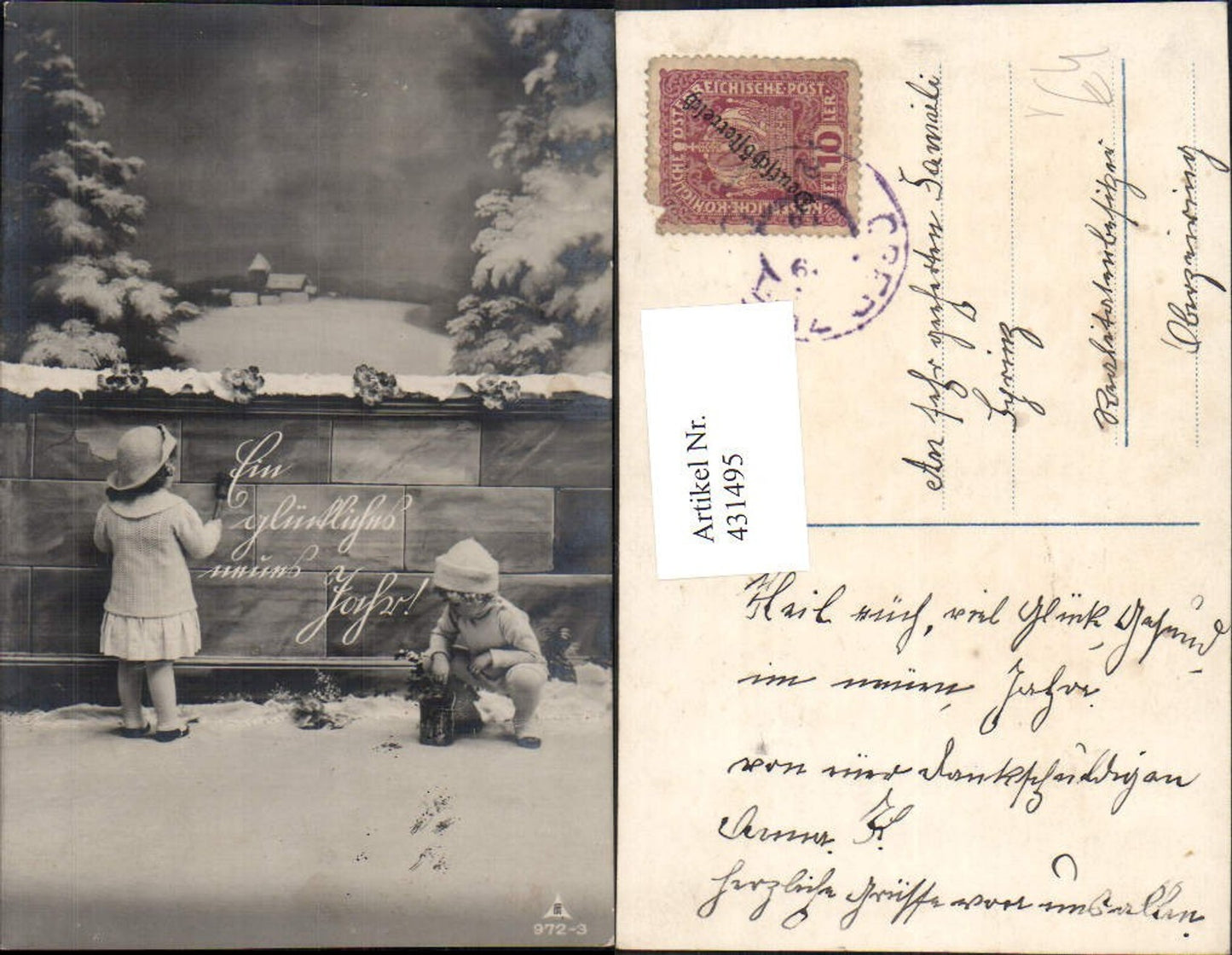 431495,Kinder b. Mauer Pinsel Farbtopf Winterlandschaft Neujahr pub Photochemie 972/3