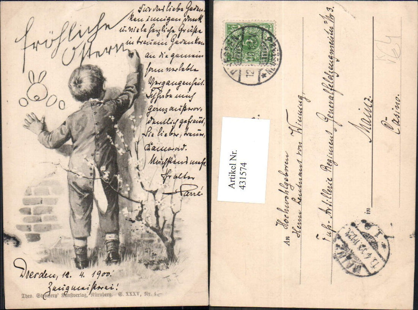 431574,Künstler Ak Kind Bub Junge zeichnet a. Mauer pub Theo Stroefer XXXV/4