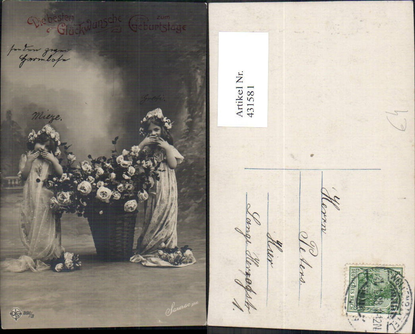 431581,Kinder Mädchen Blumenkranz i. Haar Rosen Blumen Korb